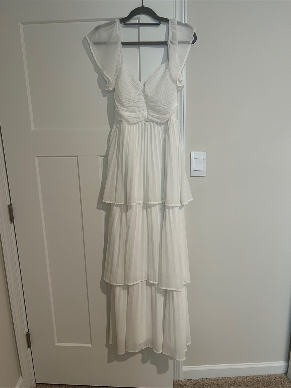 White Tiered Maxi Dress with Ruffled Sleeves